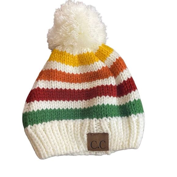 C.C. Beanie winter hat striped Pom Pom - Picture 2 of 3